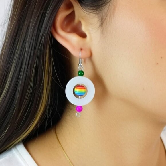 Jewelry - Rainbow Colors Gay Pride LGBTQ earrings with glass & shell beads NWT (WJW024)